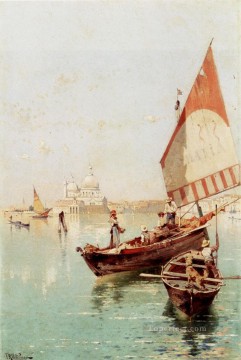 Venecia clásica Painting - Velero en un paisaje de laguna veneciana Franz Richard Unterberger Venecia